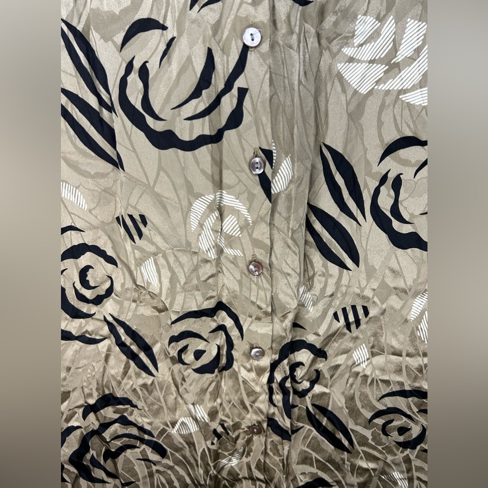 Womens Vintage 80s Nicole Miller Brown Silk Floral Long Sleeve MIDI Dress Size 8 - Picture 8 of 8